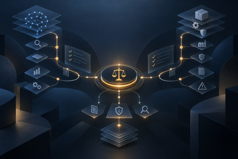 Abstrakte Illustration zur Hochrisiko-Klassifizierung von KI-Systemen nach Artikel 6 des EU AI Act