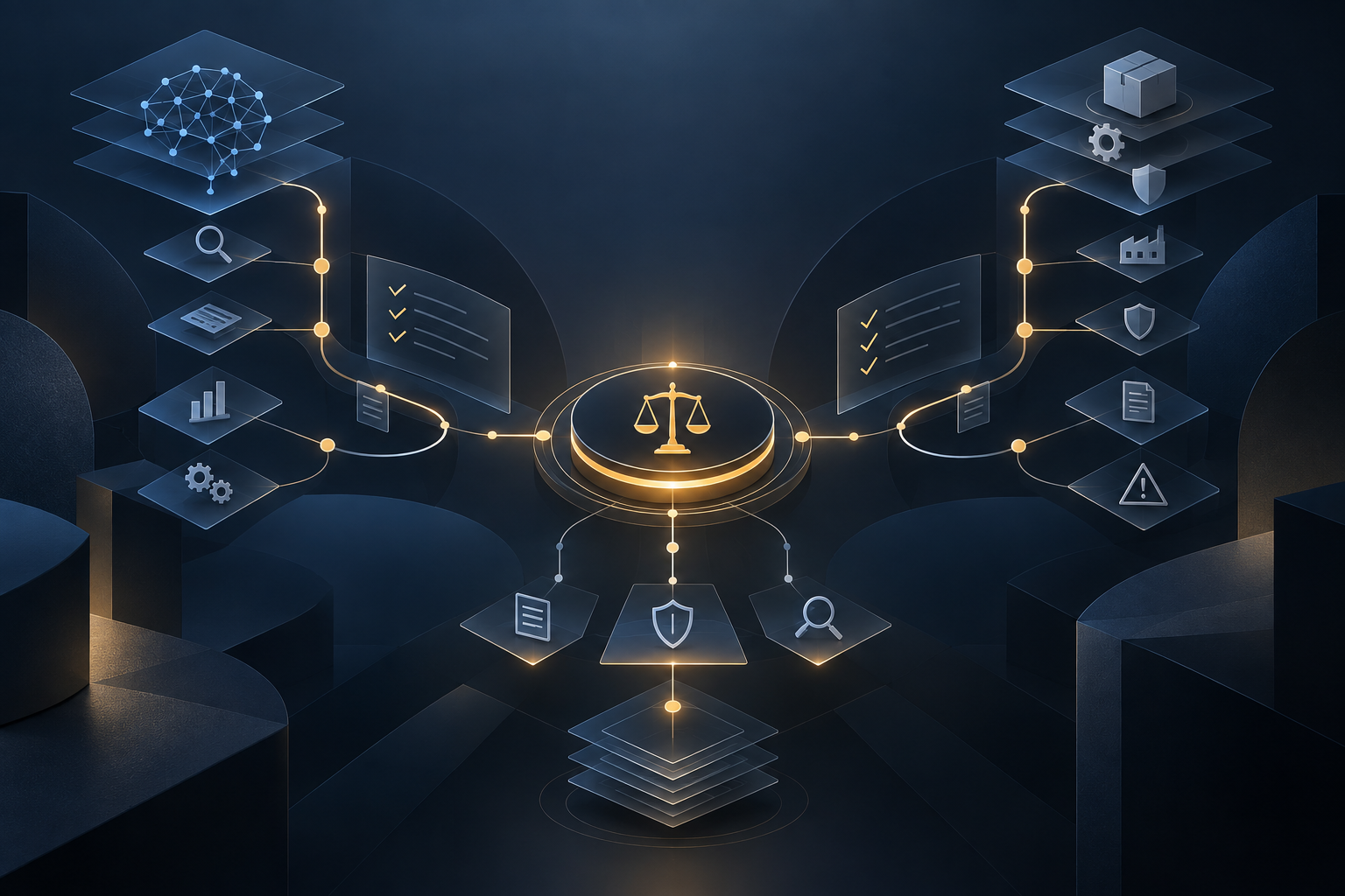 Abstrakte Illustration zur Hochrisiko-Klassifizierung von KI-Systemen nach Artikel 6 des EU AI Act