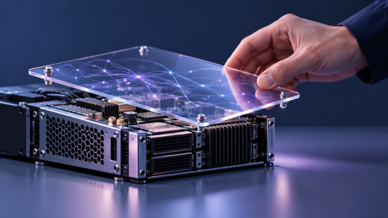 Symbolbild zu PHP-Sicherheitslücken: Eine Hand legt eine transparente Schutzplatte auf ein Servermodul.